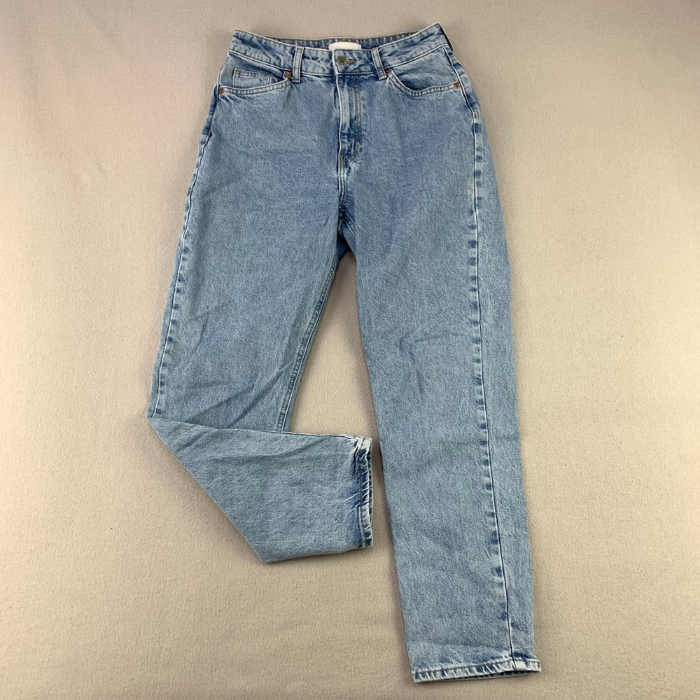 H&M Mom Jeans Womens 6 Light Wash Blue High Waist Denim Casual 90s Comfort Flex